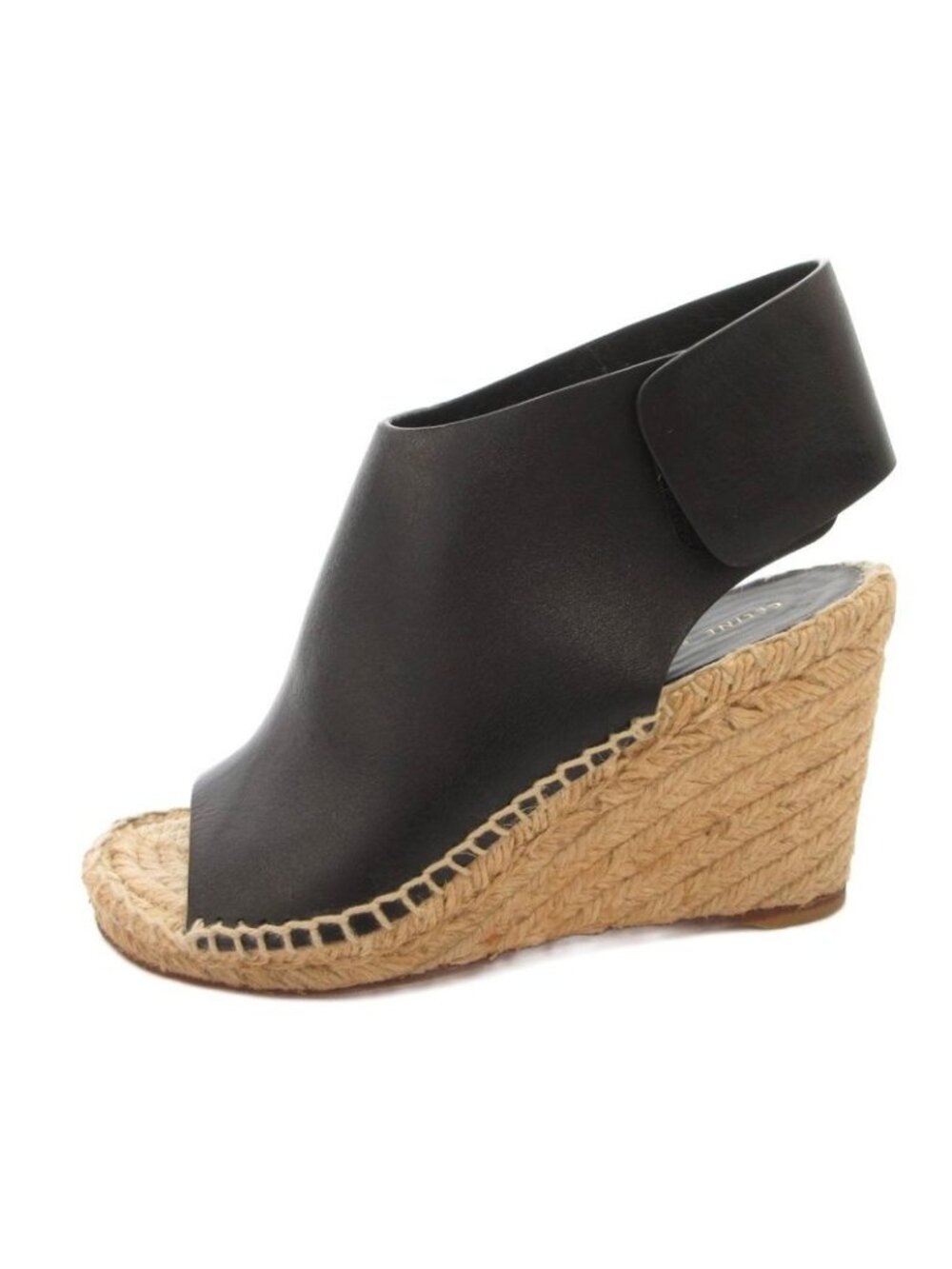 Celine Wedge Sole Sandals Espadrille Leather Bicolor 34 Black Beige - Picture 2 of 9